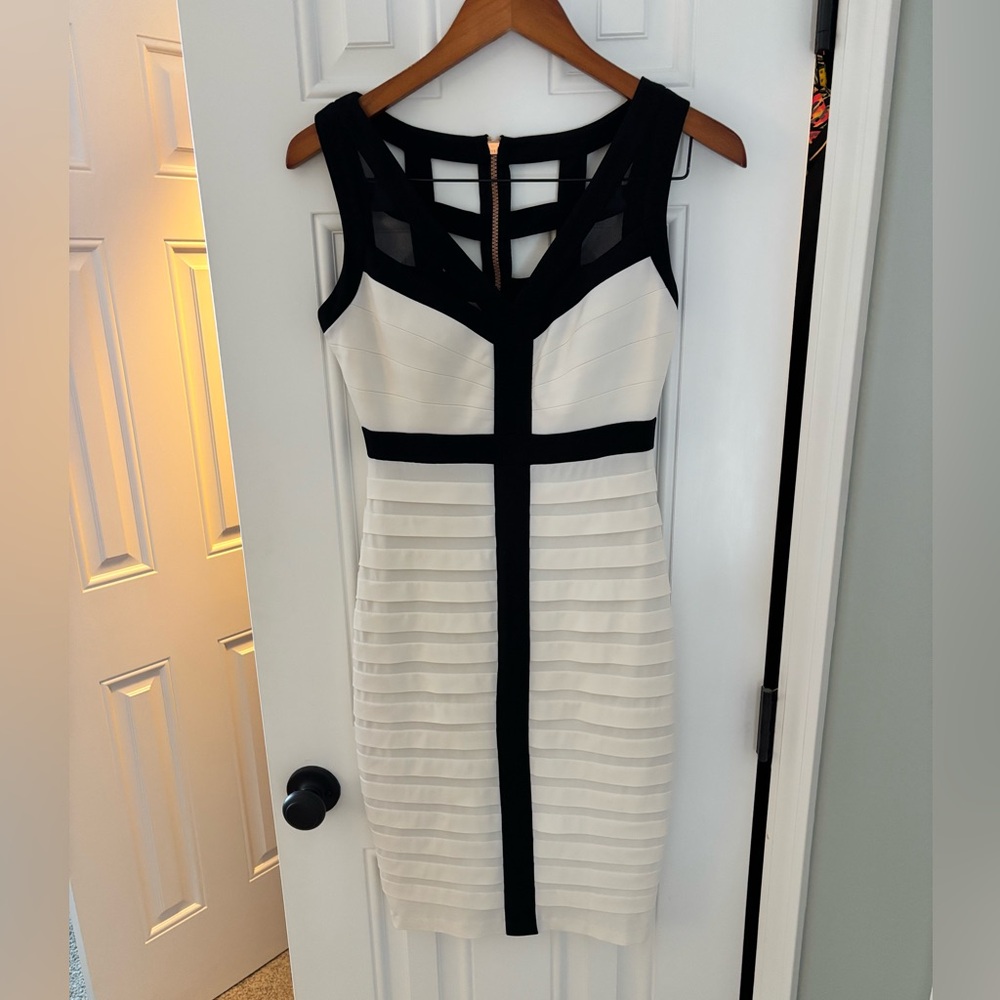 Jax Bodycon Ivory & Black Dress | 2 | EUC